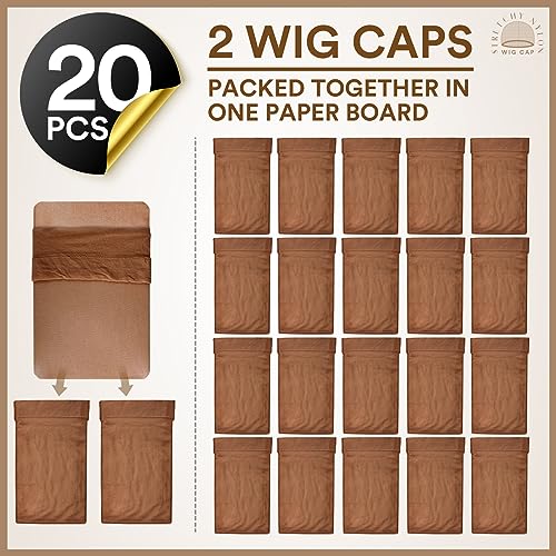 Teenitor Wig Caps, 20 Pack Stretchy Nylon Skin Tone Wig Application Caps for Women and Men - Brown