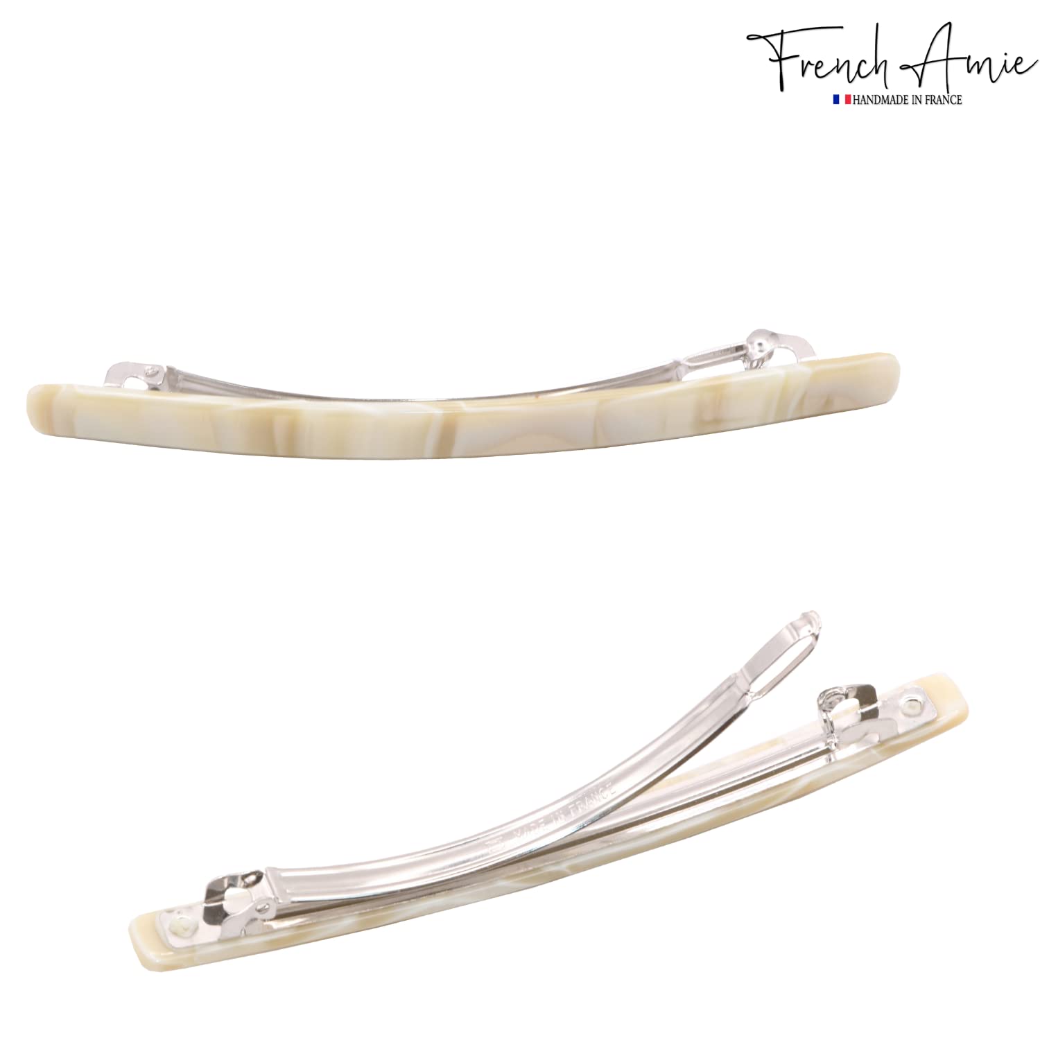 French Amie Long And Thin Handmade Celluloid Pearl Ivory Hair Clip Barrette 4 Inches (Cream Nouget)