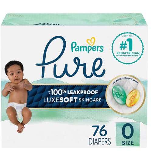 Pampers Pure Protection Baby Diapers, Size 0 (>10 lbs), 76 Count, Up to 100% Leakproof, Premium Plant-Based Skin Protection, Hypoallergenic Soft Diapers