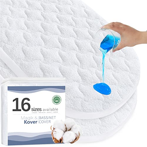 Moses Basket Mattress Pad 16 x 30 - Fit for Plum Sparrow, Baby Delight Slumber/Beside Me Doze, 4moms MamaRoo Sleep Bassinet, Waterproof Quilted Mattress Protector, Cotton Terry Surface