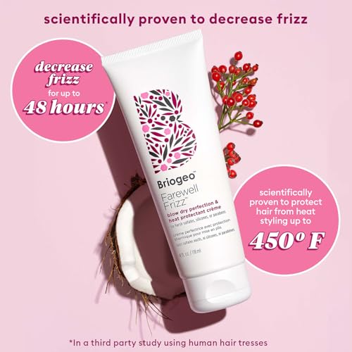 Briogeo Farewell Frizz Blow Dry Perfection & Heat Protectant Crème, Anti Frizz Hair Cream with Argan Oil for Styling, Silicone-free, Heat Protectant, Smooths Hair, Vegan, Cruelty-Free, 2 fl oz