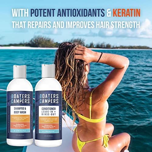STREAM 2 SEA Boaters and Campers Hair Shampoo and Conditioner Set, 4 oz Reef Safe Fragrance Free All Natural Shampoo and Conditioner For Camping, Hiking and Boating, Paraben Free Hair Care