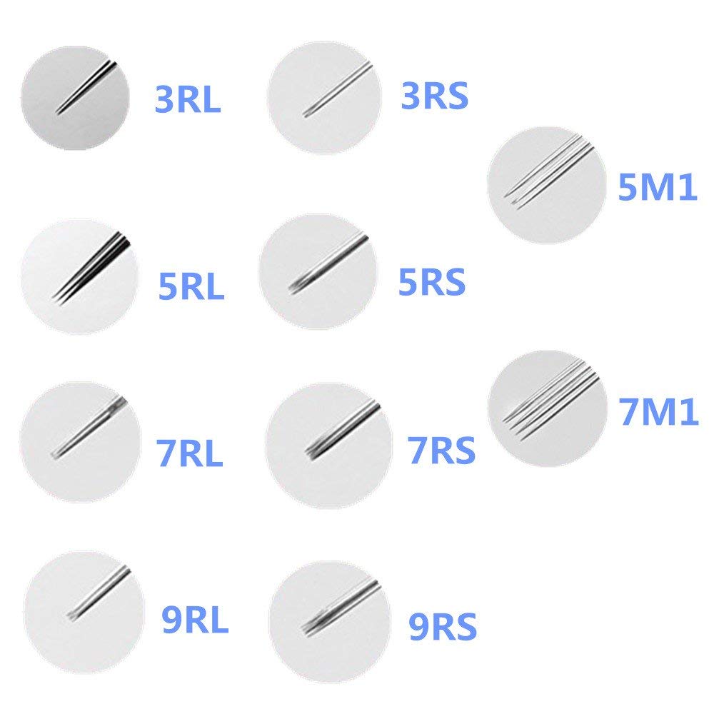Tattoo Needles Set - Autdor 100PCS Mixed Tattoo Needles 1RL, 3RL,5RL,7RL,9RL,11RL Disposable Sterile Tattoo Gun Needles Assorted Bugpin Sizes Round Liners for Tattoo Machine and Tattoo Supply