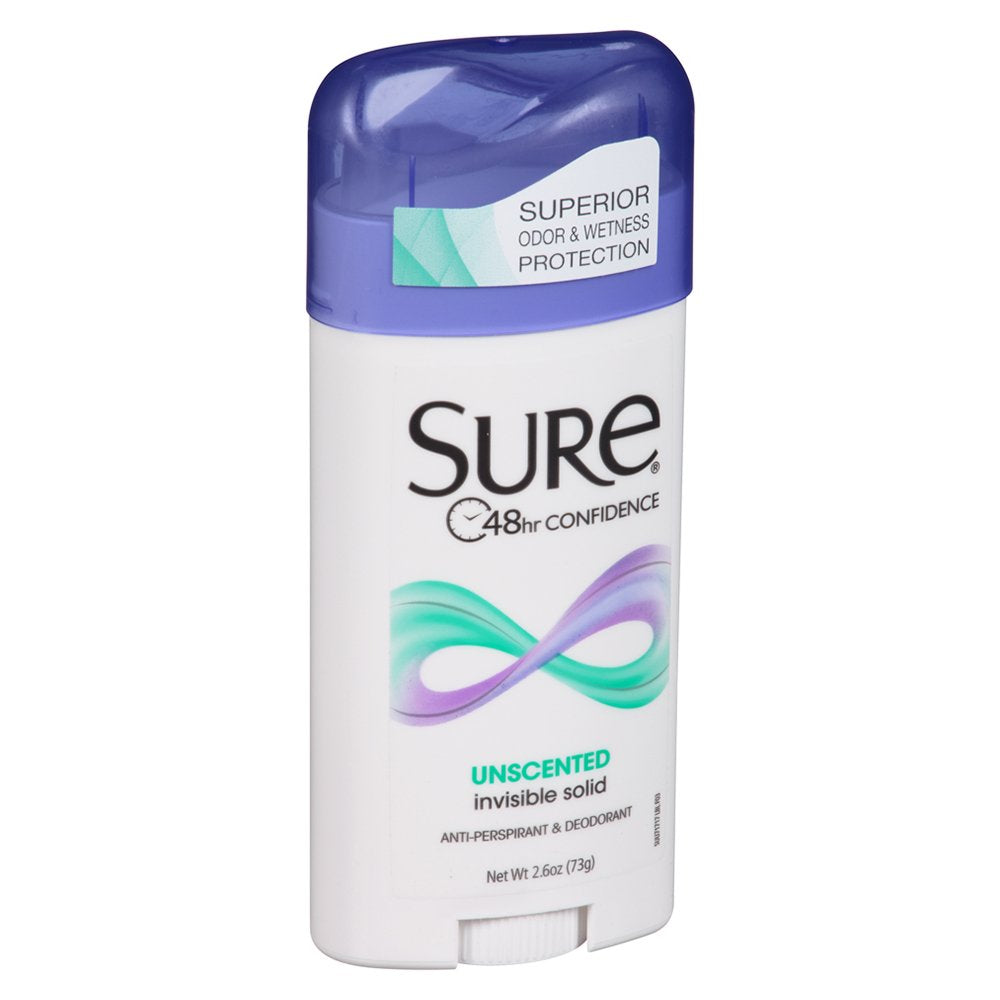 Unscented , 2.6 Ounce (Pack of 6) : Sure Women's Invisible Solid Deodorant, Unscented, 2.6 Ounce (Pack of 6)
