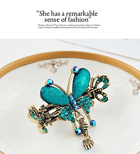 Tvoip Retro National Style Hair Clip Alloy Water Drill Crab Butterfly Grip Clip Headgear