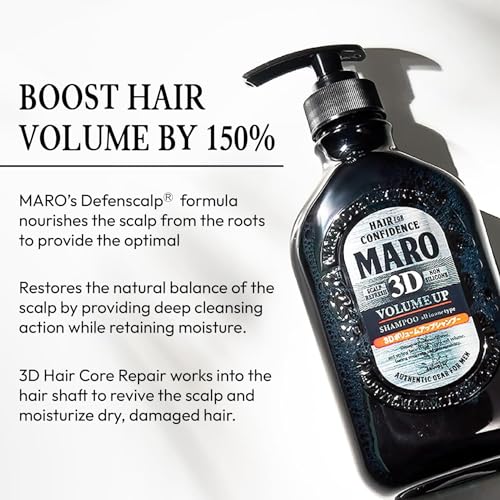 MARO 3D Volume Up Shampoo - Achieve 150% More Volume, Improve Scalp, Repair & Strengthen - DHT Blocker for Men, Mens Hair Growth Products, Volumizing Shampoo for Thinning Hair, Gifts For Men