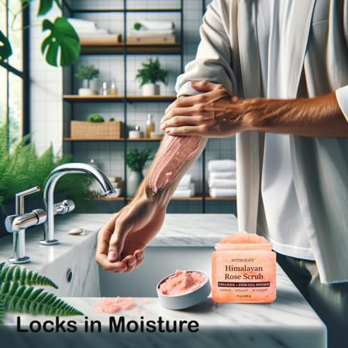 MYSTÉRE BEAUTÉ Himalayan Salt Body Scrub 12 oz - with Collagen and Stem Cells - Exfoliating Salt Scrub for Cellulite - Deep Cleansing for Acne, Scars, Wrinkles - Moisturizes Skin