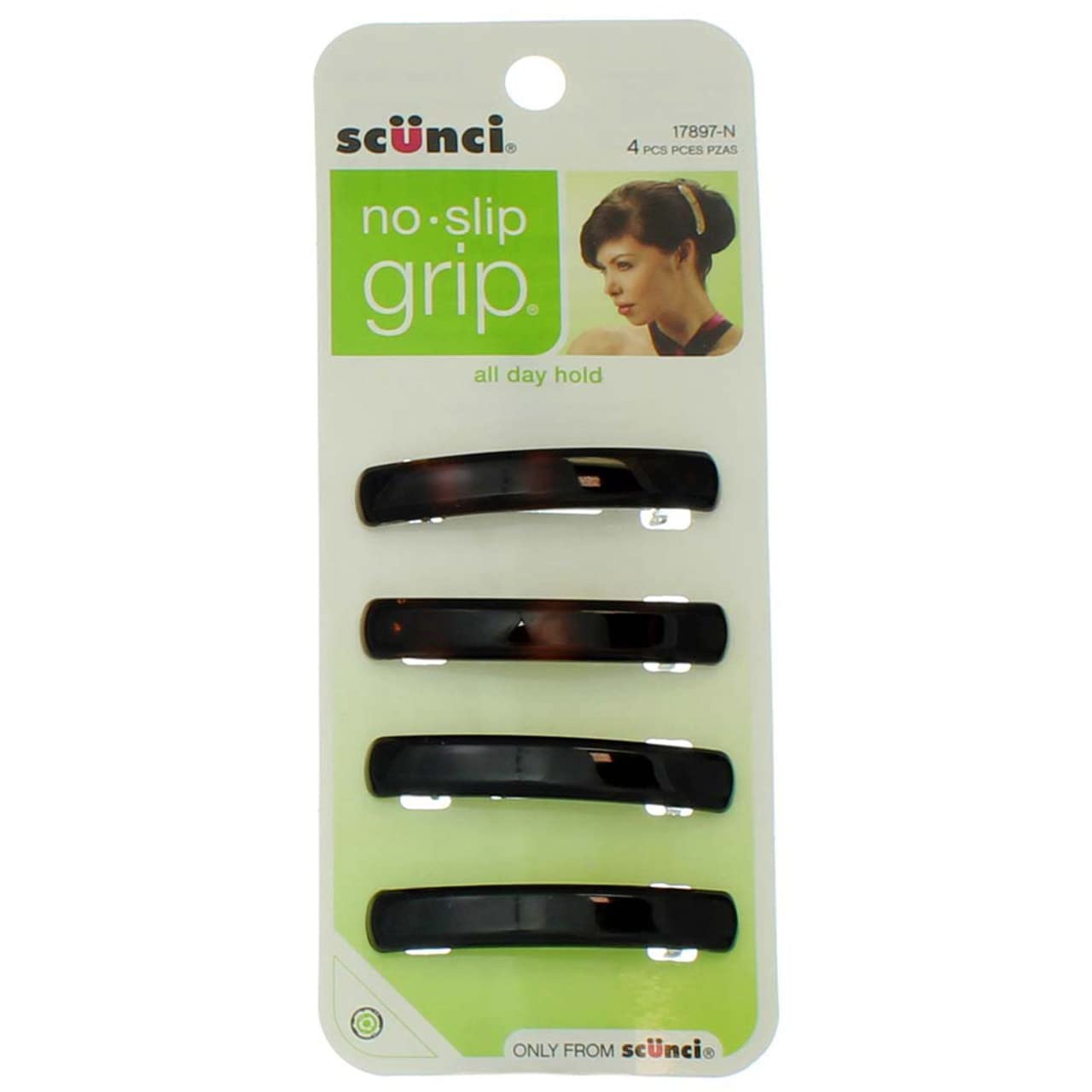 Scunci No-slip Grip Auto Clasp Barrettes, 4 Count by Scunci