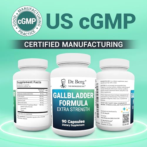 Dr. Berg Gallbladder Formula Extra Strength - Made w/Purified Bile Salts & Digestive Enzymes - Includes Carefully Selected Digestive Herbs - Full 45-Day Supply - 90 Capsules