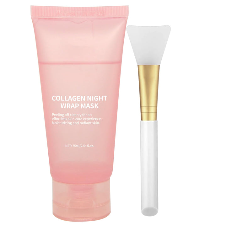 2025 Collagen Overnight Wrapping Peel Off Facial Mask with Jelly Brush, Elasticity & Hydration, Natural Ingredients for Firmer Skin, Reduces Sagging & Dullness, Korean Skin Care(75ml, 2.54 fl.oz)