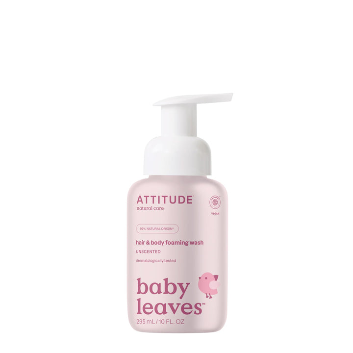 ATTITUDE 2-in-1 Natural Hair and Body Foaming Wash for Baby, EWG Verified Shampoo, Hypoallergenic Bath Soap, Fragrance-Free, 10 Fl. Oz.