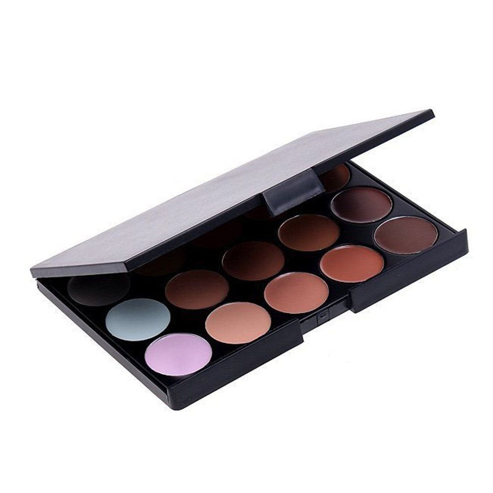 Boolavard Professional 15 Colour Concealer Camouflage Contour Eye Face Cream Makeup Palette with Cosmetics Oval Make up Brush (15 colours)