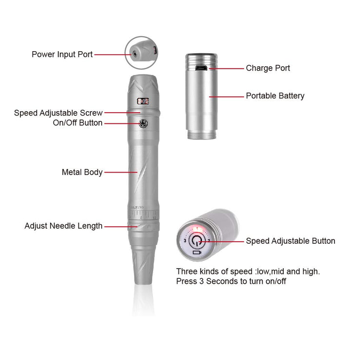 Charme Princesse Permanent Machine Makeup Wireless Rotary tattoo Machine With 1pc Wireless Battery 15pcs Needles For Eyebrow Eyeliner Lip Tattoo Machine EM509-2-US