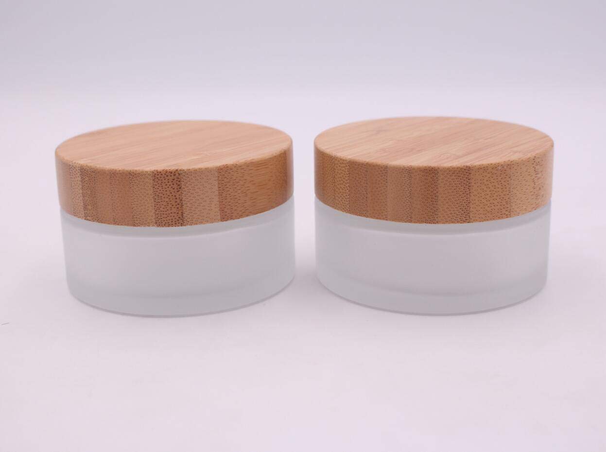 50g 50ml Environmental Bamboo Lid Frosted Glass Bottle Cream Jars Empty Cosmetic Comtainer 1pcs