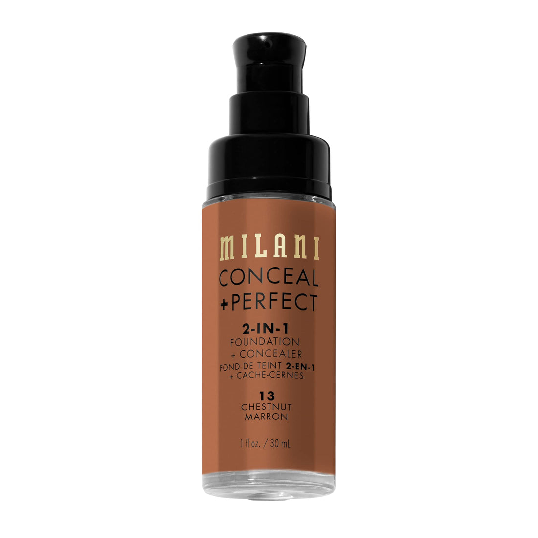 Milani Perfect 2-in-1 Matte, Satin Cruelty-Free Liquid Foundation and Concealer (Chestnut, 1 Fl. Oz.)
