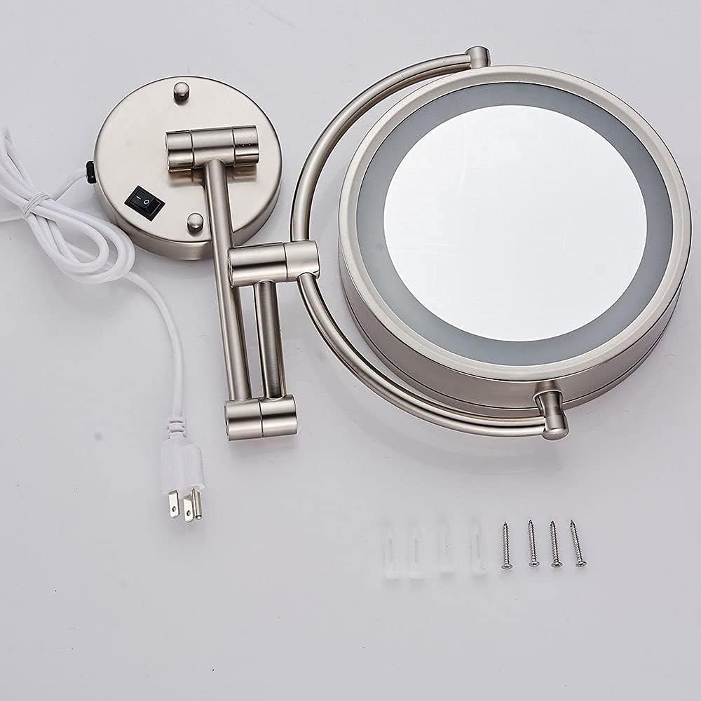 Cavoli Wall Mounted Makeup Mirror with LED Lighted 10x Magnification, 13 Extension Arm Magnifying Vanity Mirror,Brush Nickel Finish