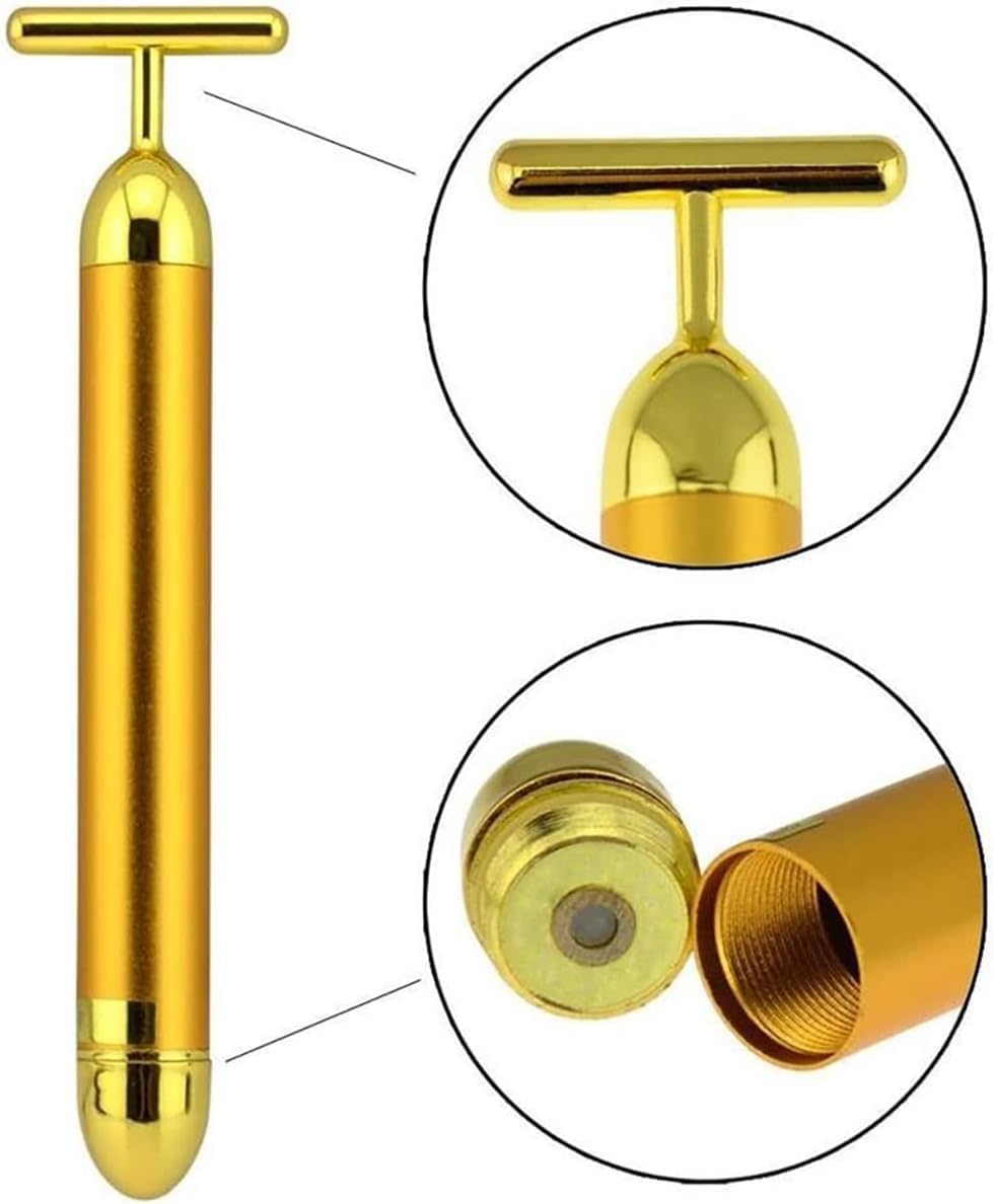 Angel Kiss Beauty Bar 24k Golden Pulse Facial Massager T Shape Gold Facial Beauty Massager Energy