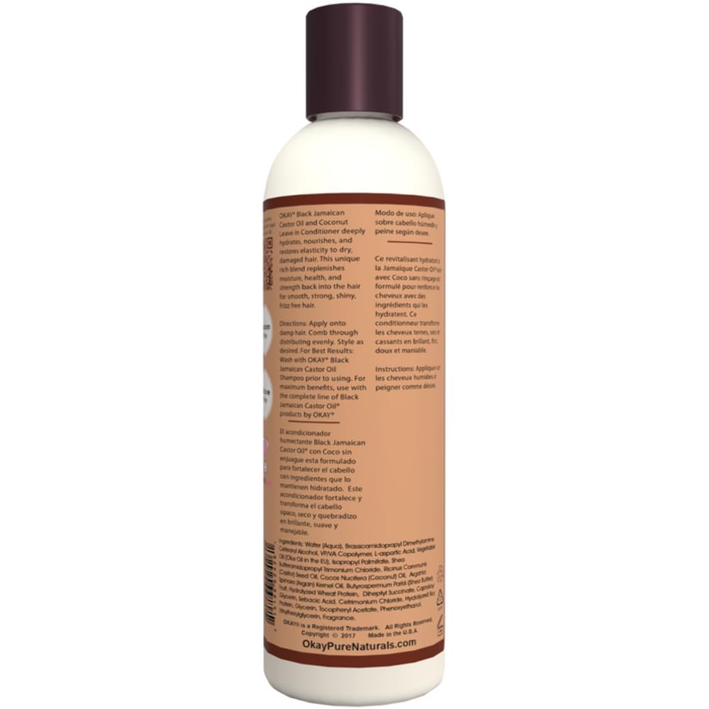 Okay Black Jamaican Castor Oil Leave In Conditioner, Coconut, 8 Ounce