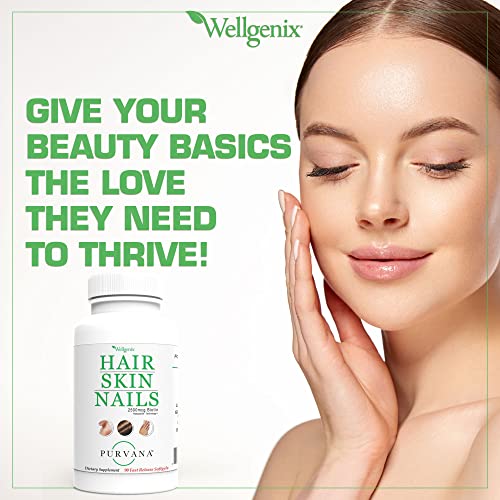 Wellgenix Purvana Hair, Skin, and Nails Vitamin Softgels for High Absorption - Double Strength 2500mcg Biotin, VIT A & B (90 Count) 2 Pack