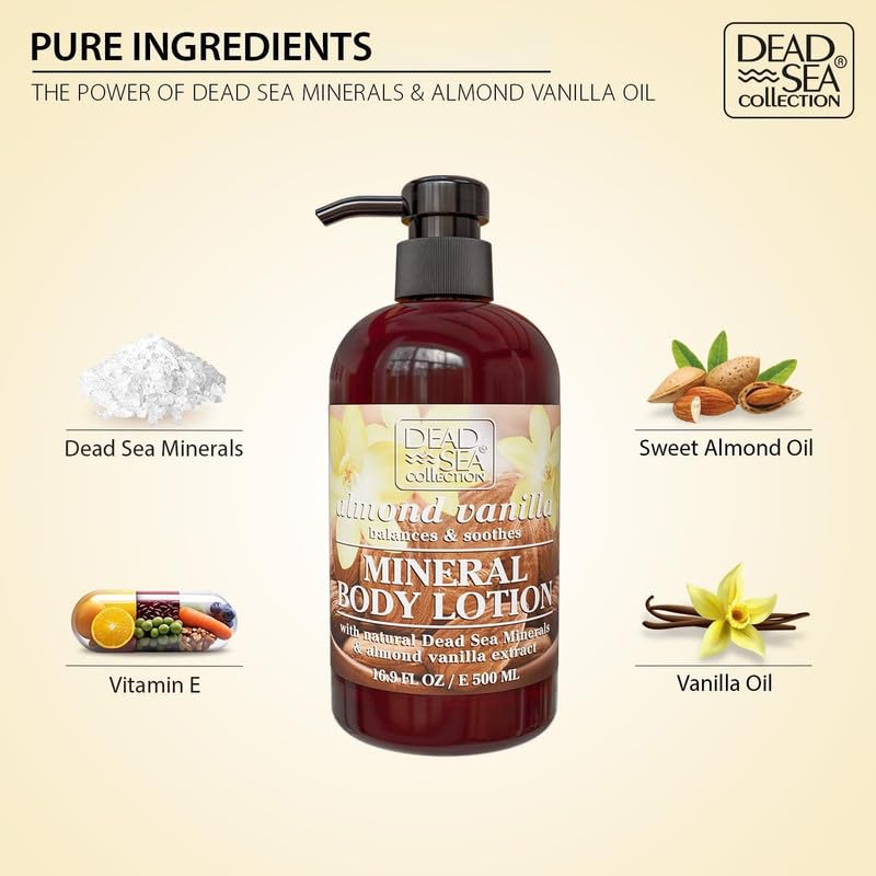 Dead Sea Collection Almond Vanilla Body Lotion - Nourishing Moisturizer for Women and Men - Rejuvenating Hand and Body Care for Dry Skin 16.9 Fl. Oz.
