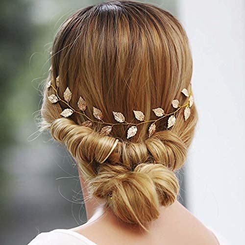 Bridalvenus Wedding Headband, Gold Leaf Bridal Headpieces For Bridesmaid And Flowergirls (15.7 Inches)