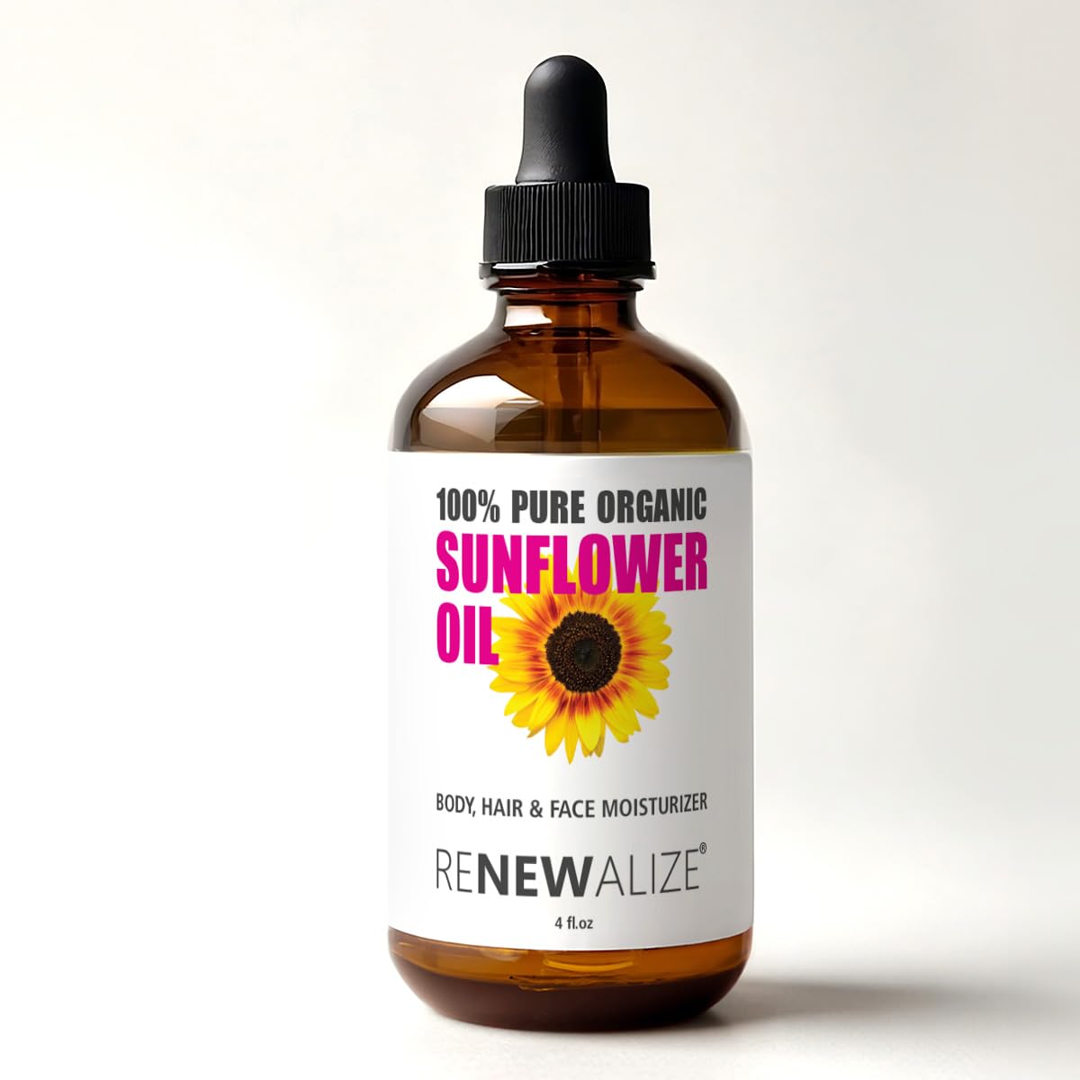 Renewalize Sunflower Seed Face Moisturizing Oil 4 oz size High Linoleic | Best for Acne Prone Oily Skin and Face