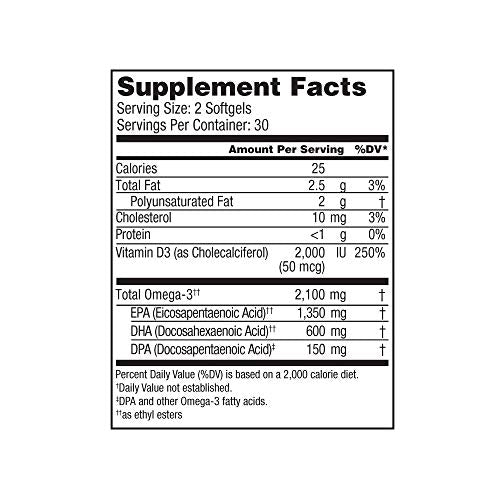 Oceanblue Professional Omega-3 2100 with Vitamin D3 – 60 ct – Triple Strength Burpless Fish Oil Supplement with High-Potency EPA, DHA, DPA and Vitamin D3 – Wild-Caught – Vanilla Flavor (30 Servings)