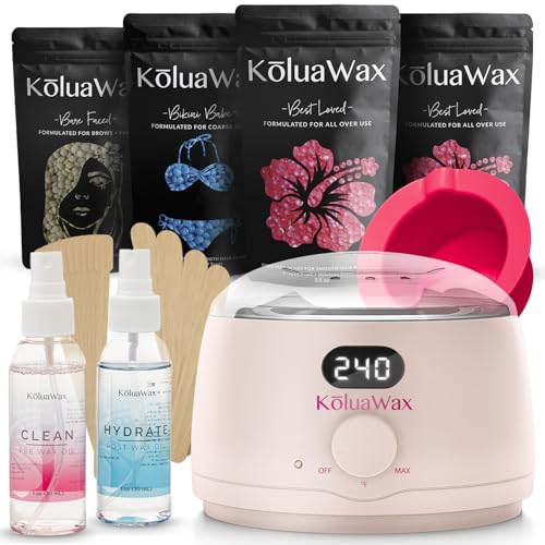 KoluaWax Premium Waxing Kit for Women - Hot Melt Wax Warmer for Hair Removal, Eyebrow, Bikini, Legs, Face, Brazilian & More - Machine + 4-Pack Hard Wax Beads + Accessories, Blush