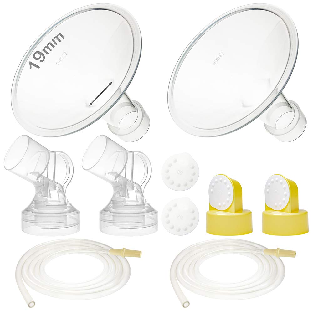 Nenesupply Pump Parts with 19mm Flanges Compatible with Medela Pump in Style Parts Accessories Breast Pump Not Original Medela Pump Parts Incl. 19mm Flange Breastshield Connector Valve Membrane Tubing