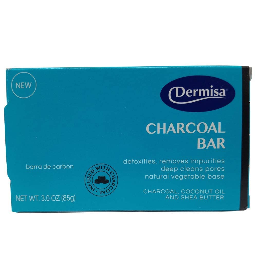 Dermisa Charcoal Bar | Natural Gentle Cleansing Bar | Contains Activated Charcoal, Coconut Oil, Shea Butter, Vitamin C & Licorice | NO PARABENS, NO SULFATES, 100% VEGETABLE BASE | 3 OZ (1-Pack)