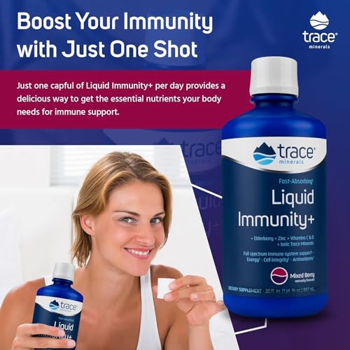 Trace Minerals Immunity Plus - Daily Liquid Supplement for Antioxidant Support - Immunity Support Supplement with Elderberry & Zinc - Ionic Trace Mineral Formula - Mixed Berry, 30 fl oz (30 Servings)
