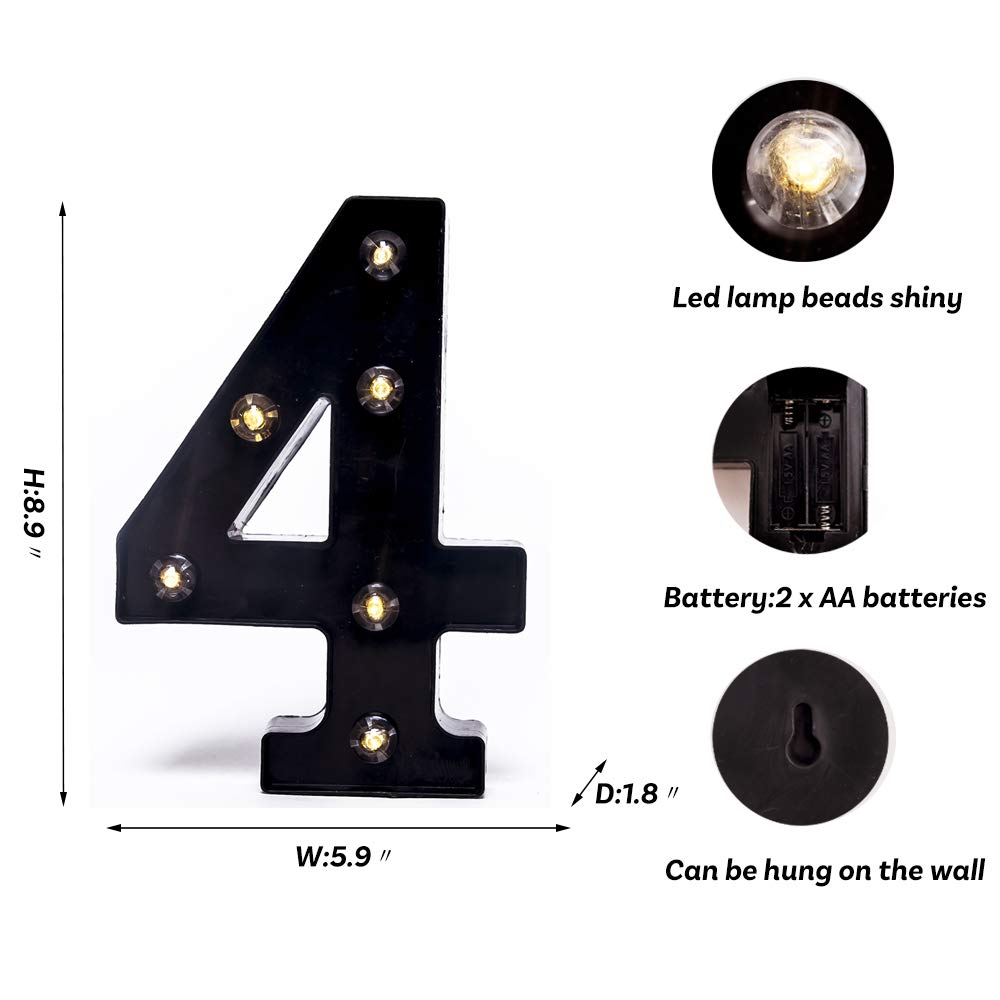 Foaky Black LED Marquee Number Lights Sign Light Up Marquee Number Lights Sign for Night Light Wedding Birthday Party Battery Powered Christmas Lamp Home Bar Decoration
