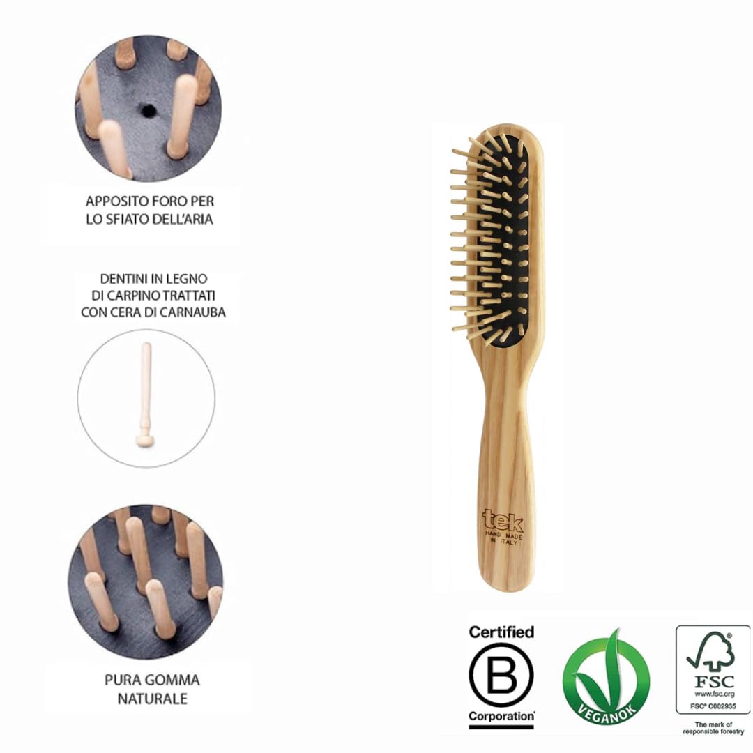 Rectangular brush in ash wood with regular pins