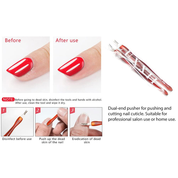 Luxxii (2 Pack) Practical Nail Art Tools Pedicure Cuticle Trimmer Remover Pusher Dead Skin Callus Removal Fork Brown (B)