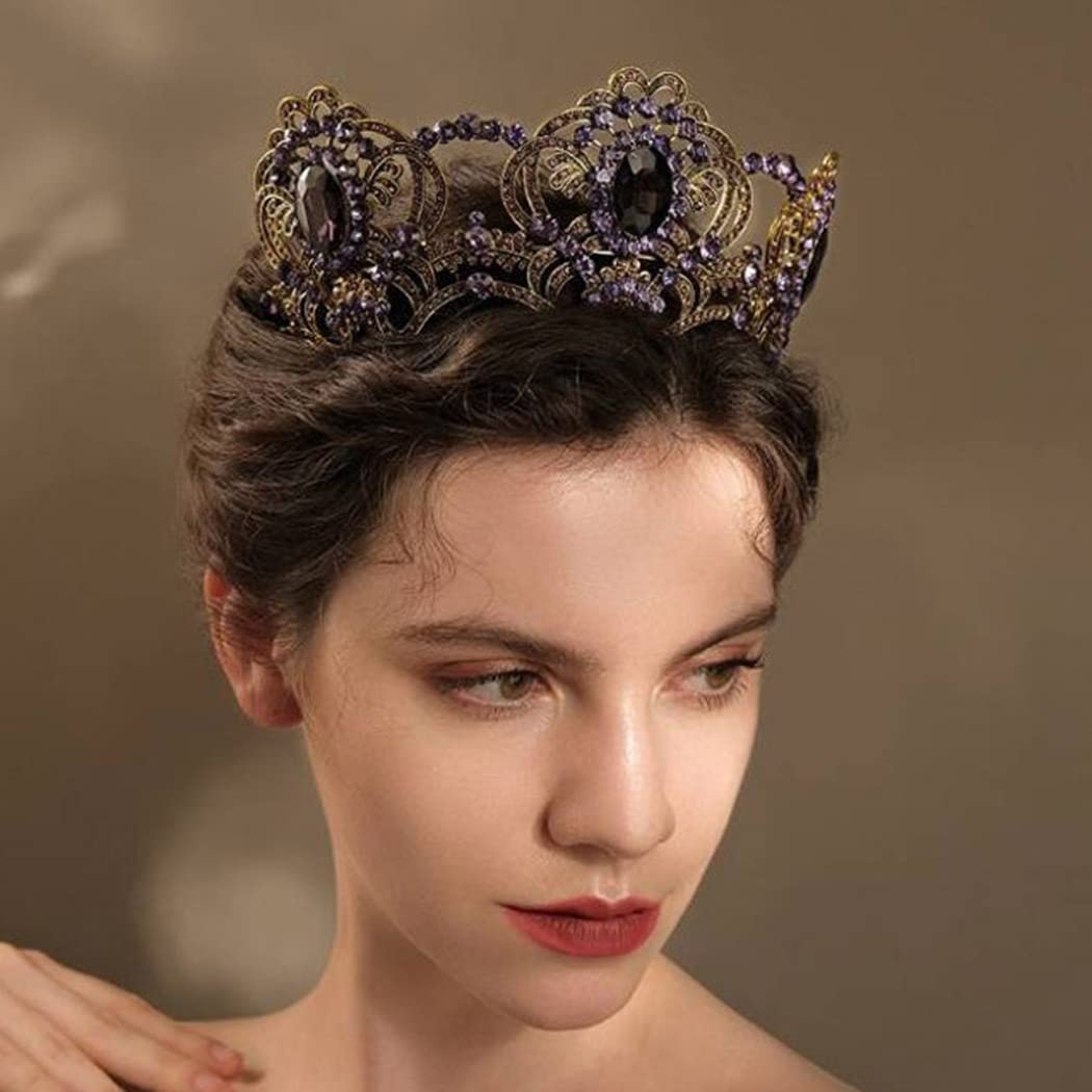 Yfe Wedding Bridal Crown Purple Retro Vintage Crowns and Tiaras for Women and Girls Prom Costume Headband