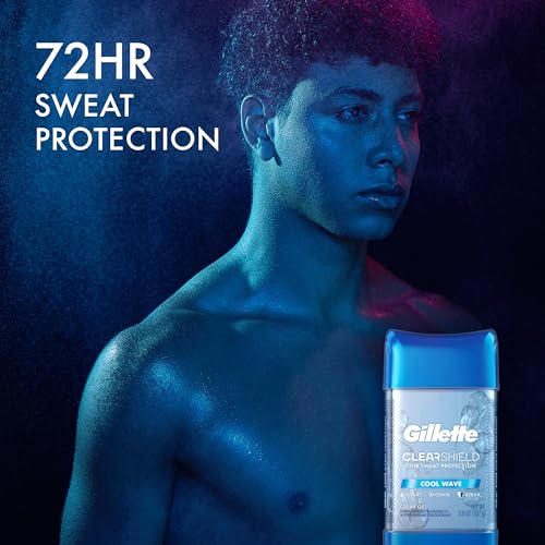 Gillette Antiperspirant and Deodorant for Men, 72hr Sweat & Odor Protection, Long Lasting Freshness, Anti-White Mark Technology, Clear Gel, Cool Wave Scent, 3.8 oz