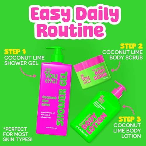BeYoutiful Coconut Lime Super Smooth Body Lotion for Dry Skin, Natural Hydrating Moisturizer for Kids and Teens, Cruelty Free Skin Care, 13.5oz