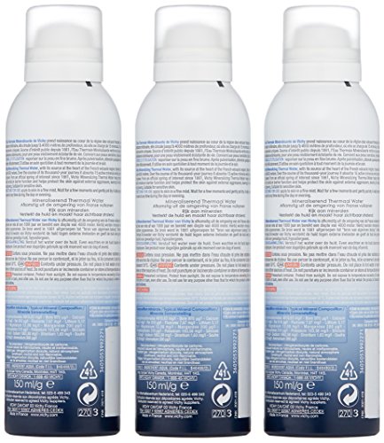 Vichy Mineralizing Thermal Water, Hydrating Facial Spray with Antioxidants to Soothe and Regenerate Skin, 5.1 Fl Oz (Pack of 3)