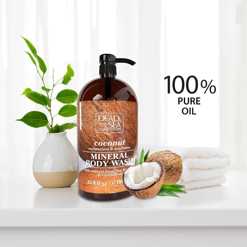 Dead Sea Collection Mineral Body Wash with Coconut Oil Moisturizes and Nourishes Set of 2 (33.8 fl.oz each) total of 67.6 fl.oz