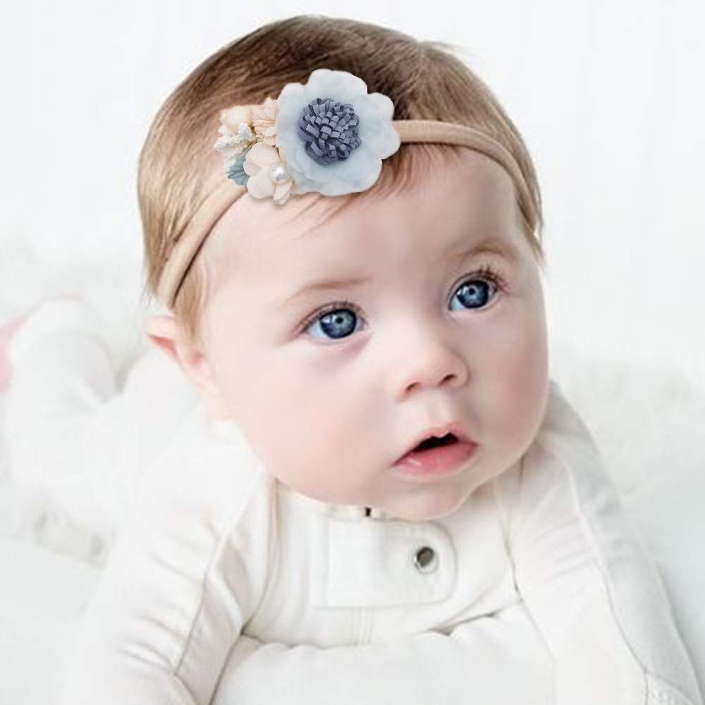 cherrboll 4pcs Baby Girl Headbands Flowers, Super Soft & Stretchy Nylon Floral Hairbands for Newborn Toddler