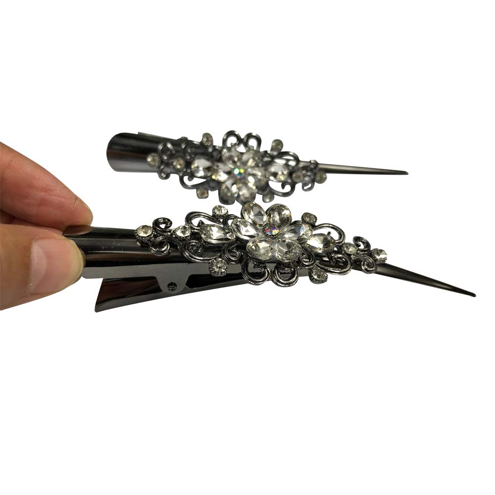 DAONACO Large Retro Metal Hair Clips Flower Duckbill Clips Rhinestone Hair Barrettes with Teeth Hair Pins Hair Slide Stylish for Women Girl Hair Jewelry Accessories (White) : White