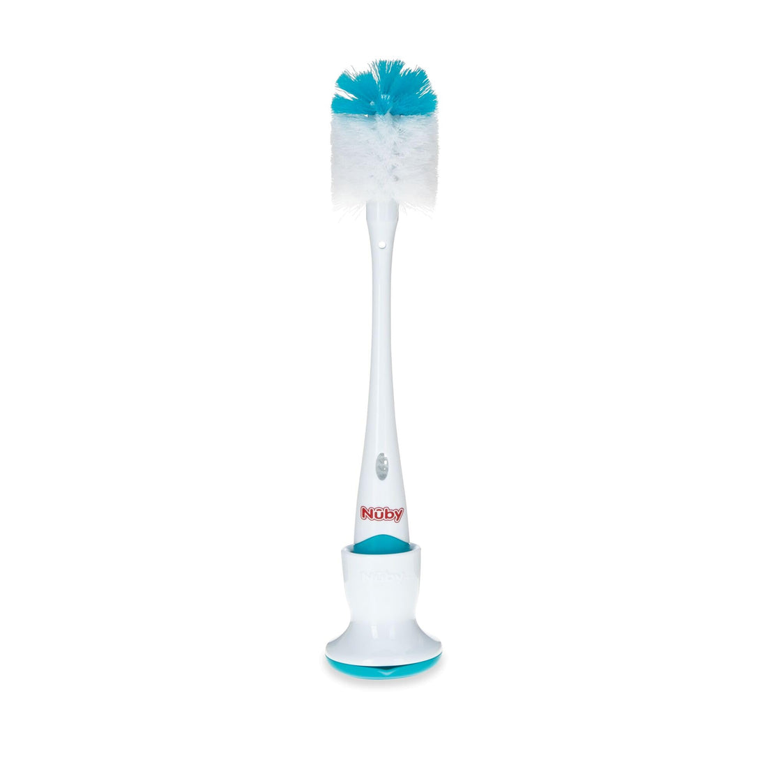 Nuby 2 in 1 Bottle and Nipple Brush with Stand, 1 Pack, Colors May Vary