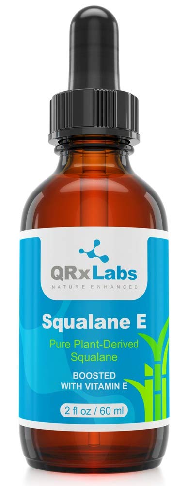 QRxLabs Pure Plant-Based Squalane Oil with Vitamin E (2 oz) - Organic ECOCERT/USDA Certified Squalane from Sugarcane - Moisturizer for Face, Body, Skin & Hair