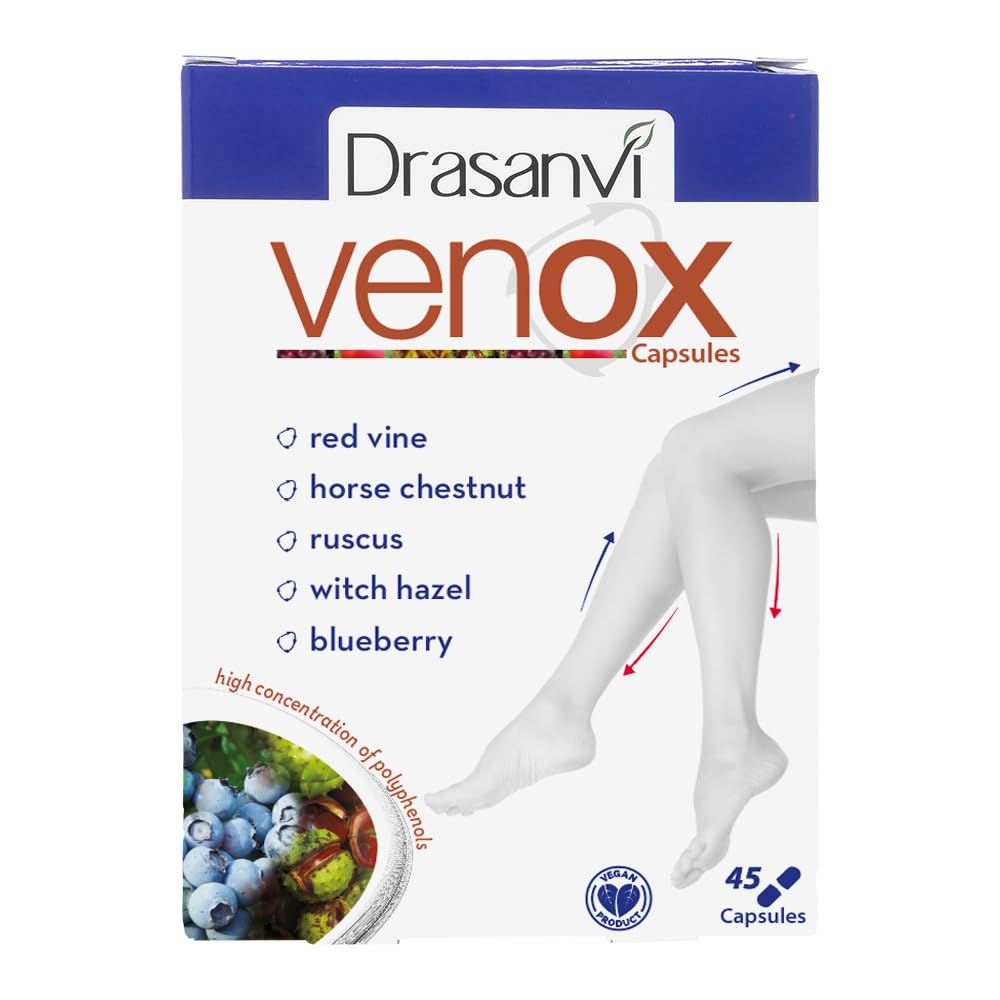 Drasanvi VENOX 45 Capsules - Health Care - Vitamins & Dietary Supplements - Vitamins - Multivitamins - Legs - Red Vine - Blueberries - Blackcurrant - Vitamins A, C and E - Gluten Free - Vegan