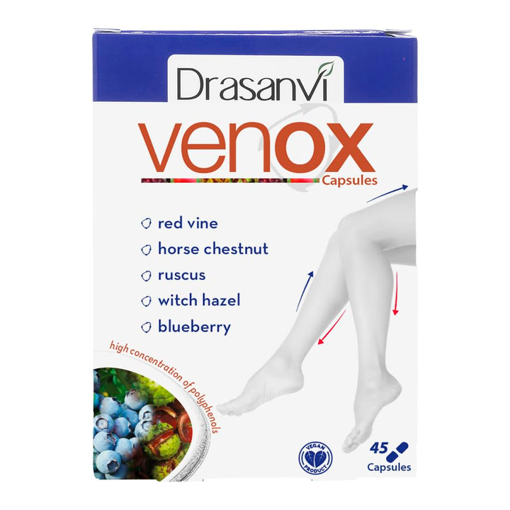 Drasanvi VENOX 45 Capsules - Health Care - Vitamins & Dietary Supplements - Vitamins - Multivitamins - Legs - Red Vine - Blueberries - Blackcurrant - Vitamins A, C and E - Gluten Free - Vegan