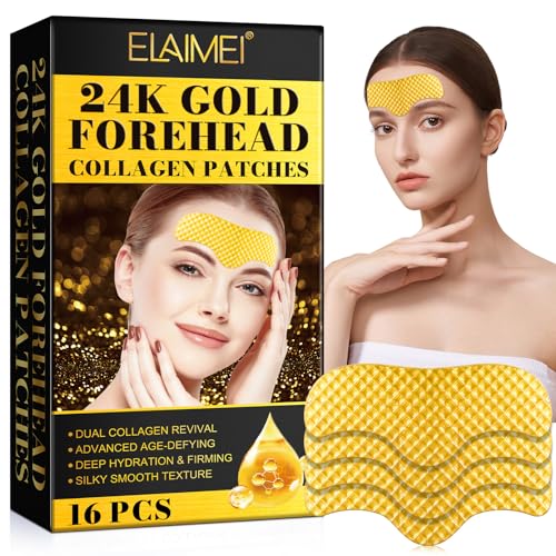 ReliCo Forehead Wrinkle Patches - 24K Gold Forehead Frown Wrinkles Pads with Collagen Boosting Elasticity for Women Men 16pcs