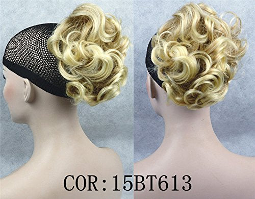 15BT613 Blond mix : Lydell Short Ponytail Hair Extension Wavy Synthetic Hair-Piece with Jaw Claw (15BT613 Blond mix)