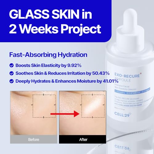 CELL29 Exo-Recure Ampoule Exosome 10,000 PPM Collagen Water Fast Absorption Deep Hydration Rejuvenation Anti-Aging Glass Skin Pore Minimizer Skin Barrier KOREAN SKINCARE 50ml 1.71 Fl.Oz