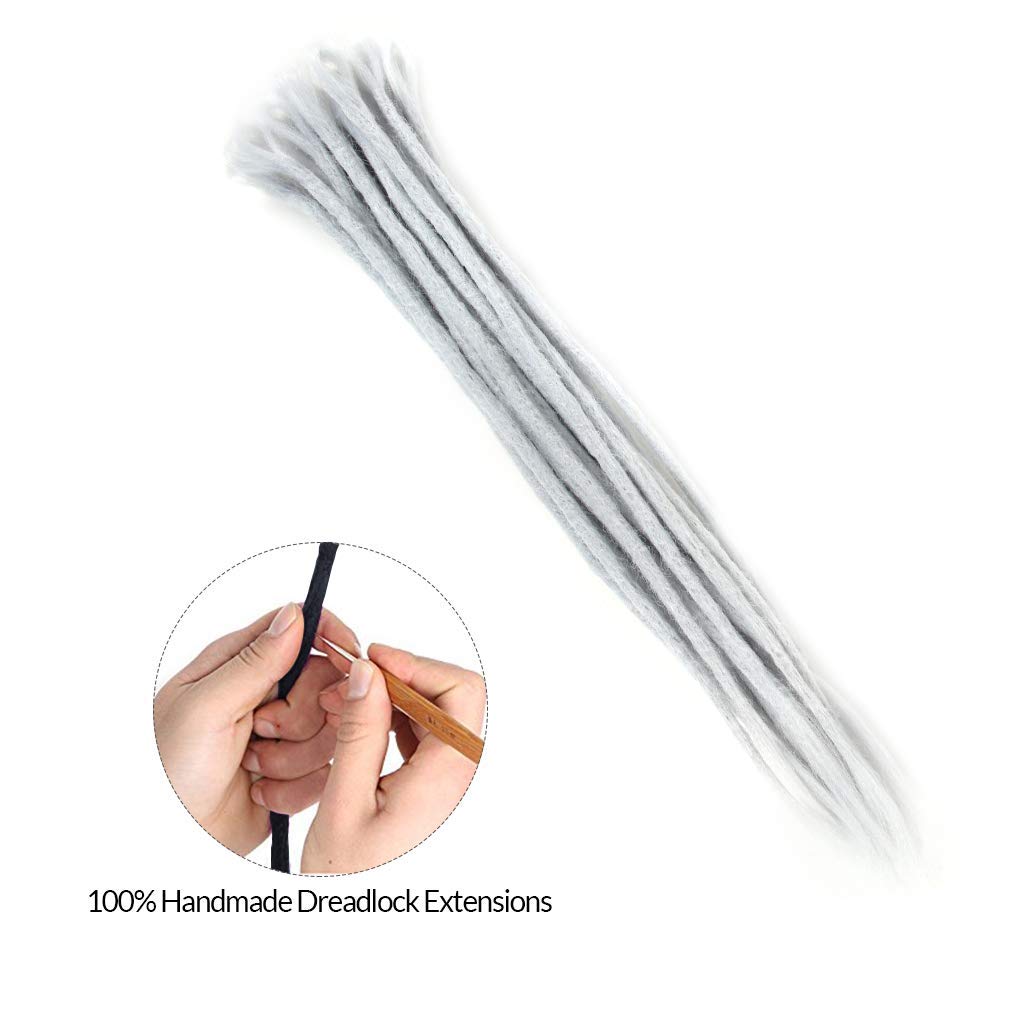 AOSOME 20inch Pack of 20 Crochet Dreadlock Hair Extensions Handmade Synthetic Hair Reggae Hair, Light Grey Color: Light Grey-20''