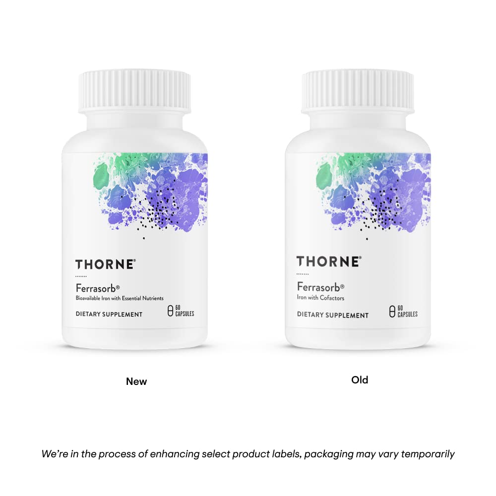 THORNE Ferrasorb - 36 mg Iron with Essential Nutrients - Complete Blood Support Formula - Elemental Iron, Folate, B and C Vitamins for Optimal Absorption - Gluten-Free - 60 Capsules